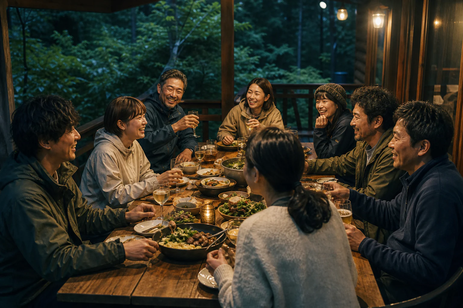 食卓を囲んで交流する様子